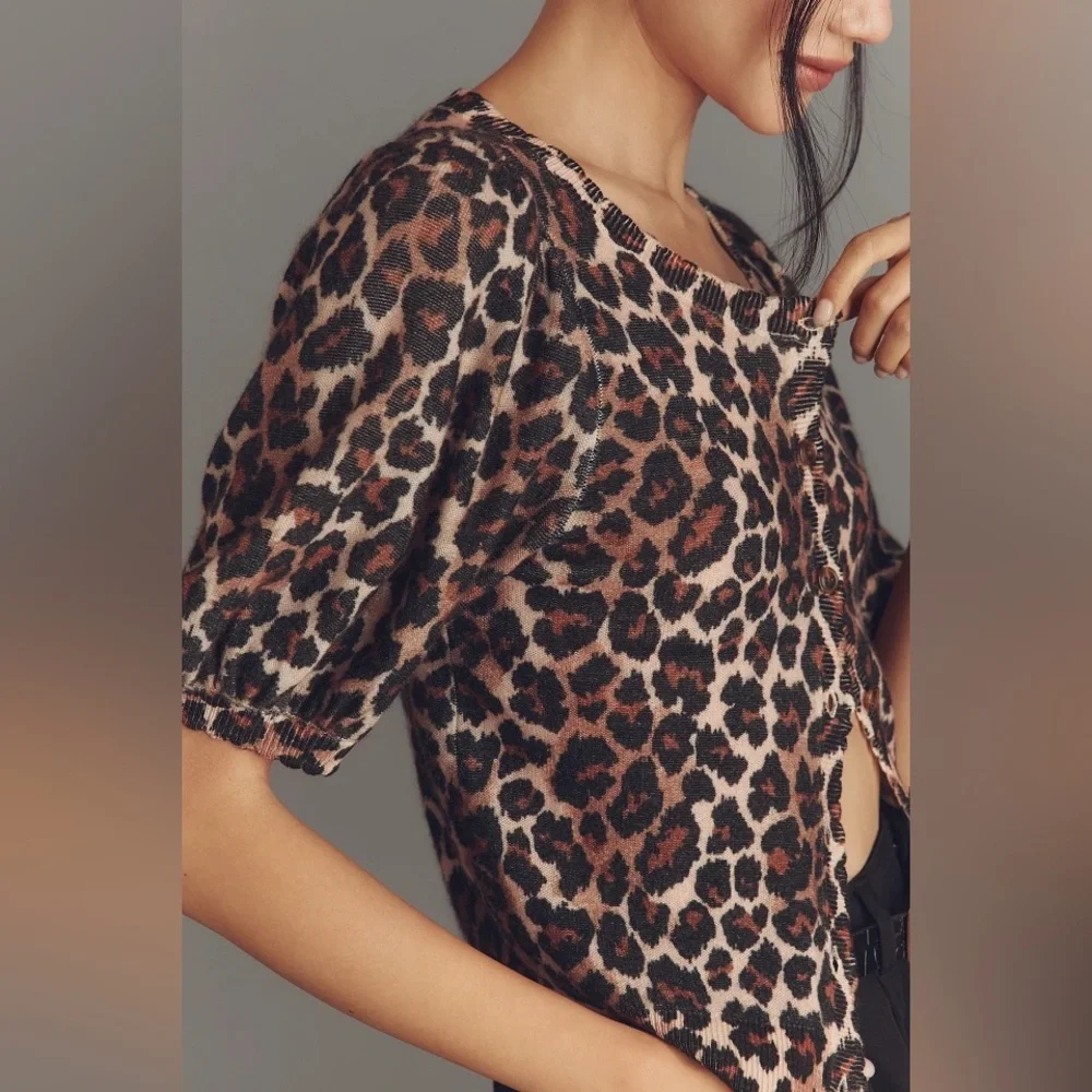 Brand New Anthropologie 100% Cashmere Leopard Cardigan Sweater, Size Small, NWT - Picture 2 of 3